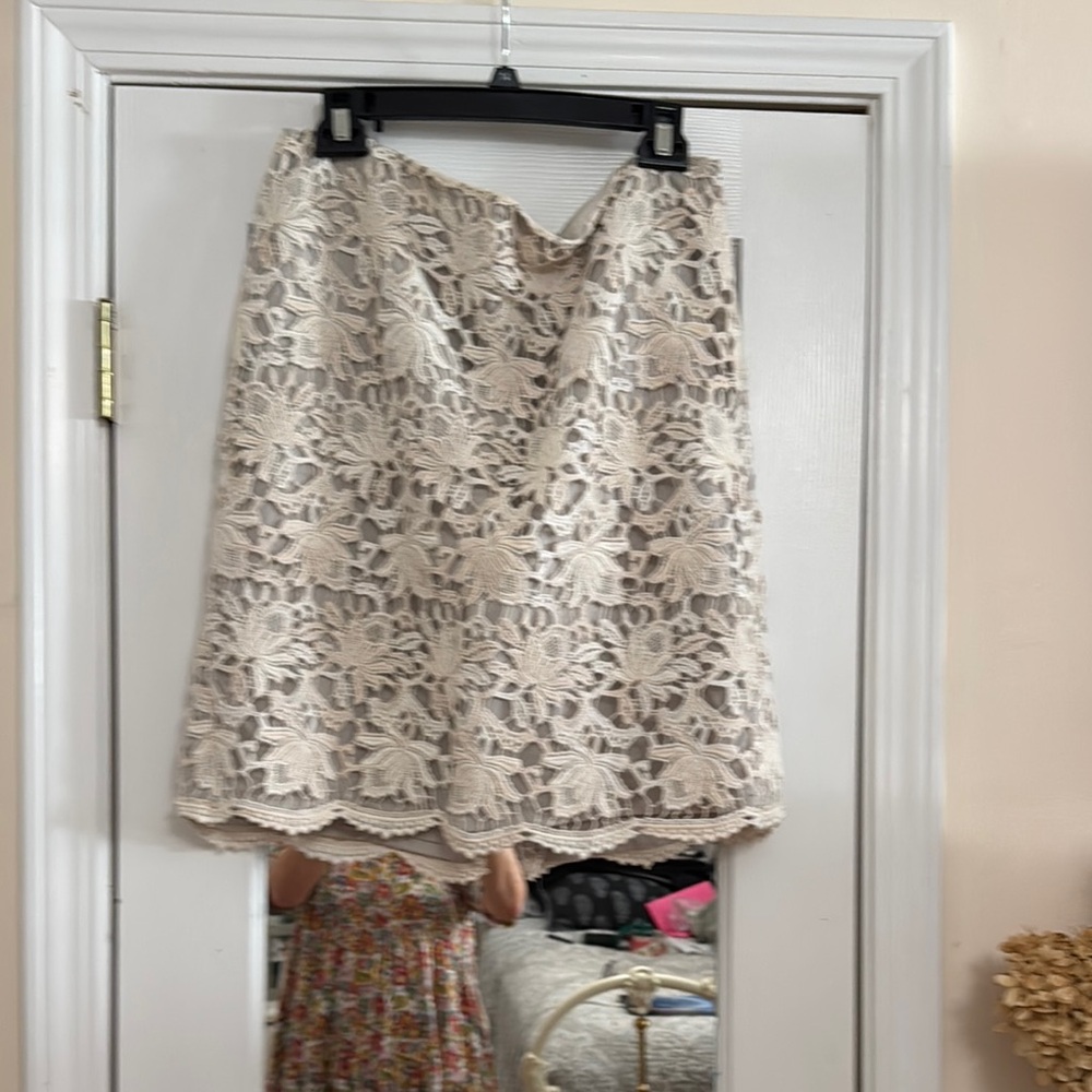 Ann Taylor Cream Lace A-Line Skirt